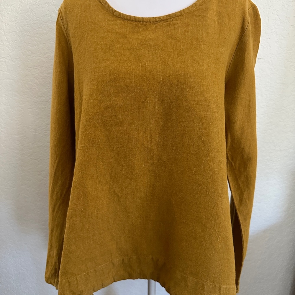 Cut Loose Mustard Linen Hi-Low Tunic Top XS - Picture 7 of 7